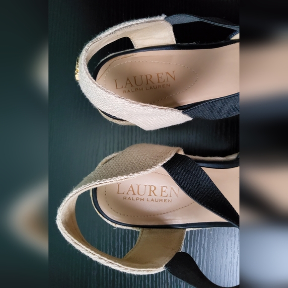 Lauren Ralph Lauren Women\'s Cream & Black Espadrilles Sandals Size 8